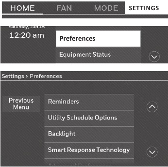 Honeywell - RTH9585WF1004 - Establecer preferencias Establecer preferencias