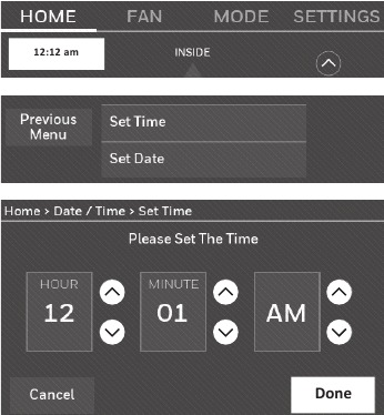 Honeywell - RTH9585WF1004 - Ajuste de la hora/fecha Ajuste de la hora/fecha