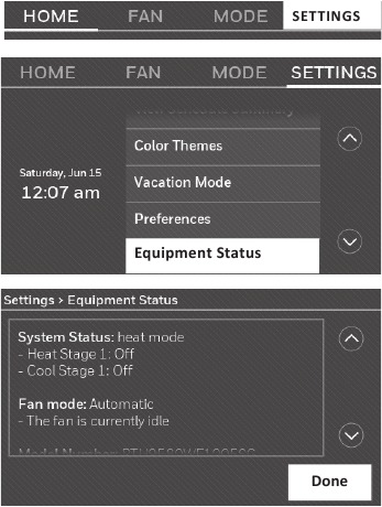 Honeywell - RTH9585WF1004 - Visualización del estado del equipo Visualización del estado del equipo