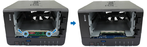 Synology - NAS DS220+ - Para extraer el módulo de memoria Para extraer el módulo de memoria