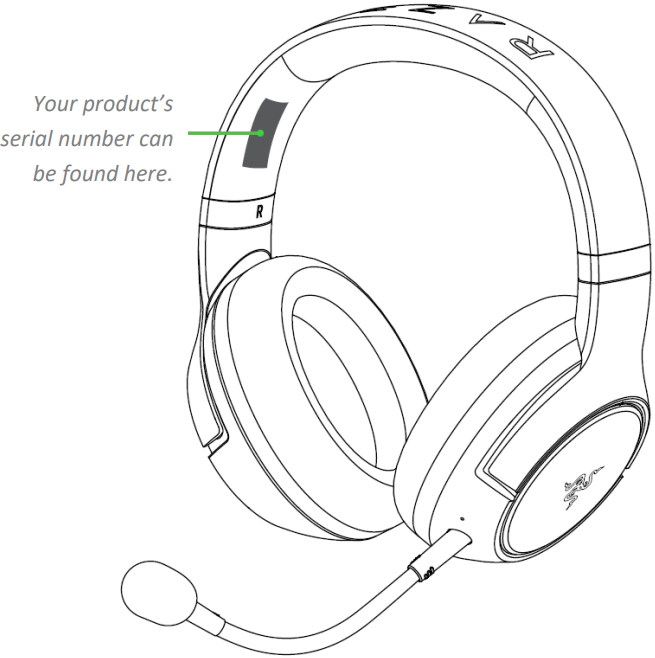 Razer - KAIRA PRO - Ubicación del número de serie Ubicación del número de serie