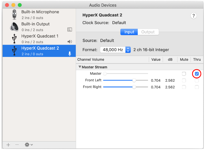 HYPERX - QuadCast HX-MICQC-BK - Control de la Monitorización del Micrófono en macOS Paso 2 Control de la Monitorización del Micrófono en macOS Paso 2