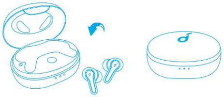 Soundcore - Life Note E - Apagado - coloque los auriculares en el estuche de carga y ciérrelo Apagado - coloque los auriculares en el estuche de carga y ciérrelo