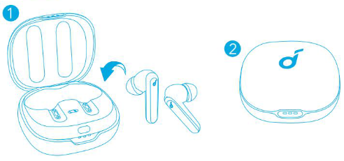 Soundcore - Life Note 3 - Apagado - Coloque los auriculares en el estuche de carga y ciérrelo Apagado - Coloque los auriculares en el estuche de carga y ciérrelo