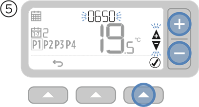 Honeywell Home - T3 - Ajuste de la programación - Paso 5 - Ajuste la hora y, a continuación, confirme Ajuste de la programación - Paso 5 - Ajuste la hora y, a continuación, confirme