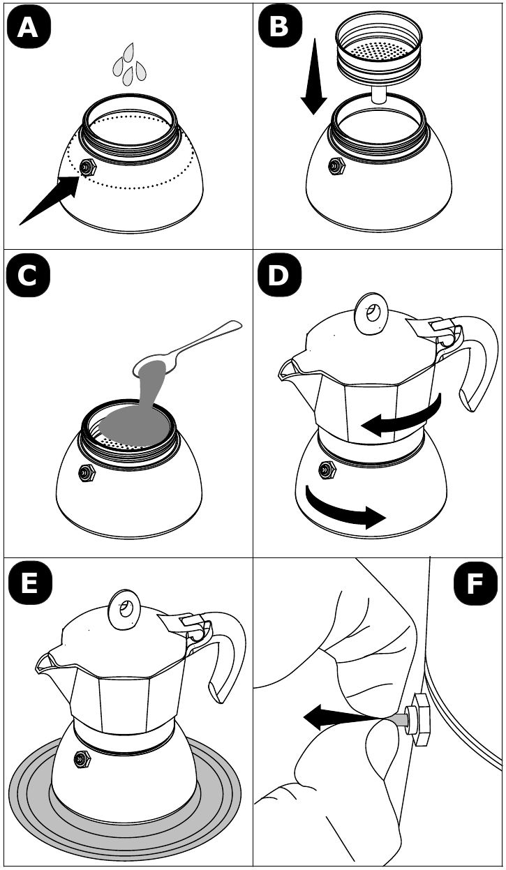 Bialetti - MOKA INDUCTION - Preparación del Café - Uso de la Cafetera Preparación del Café - Uso de la Cafetera