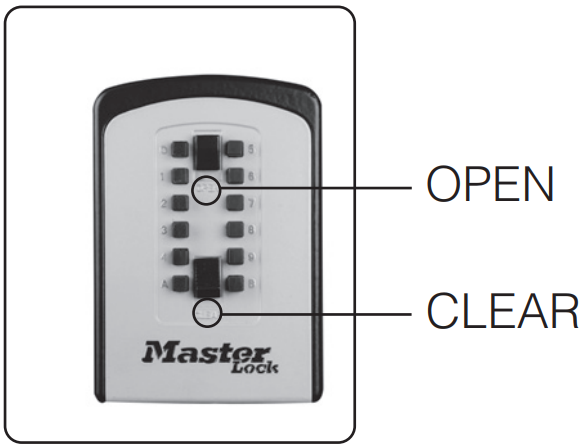 Master Lock - Select Access 5412EURD - Abrir la puerta del compartimento de almacenamiento de llaves - Botones Abrir la puerta del compartimento de almacenamiento de llaves - Botones