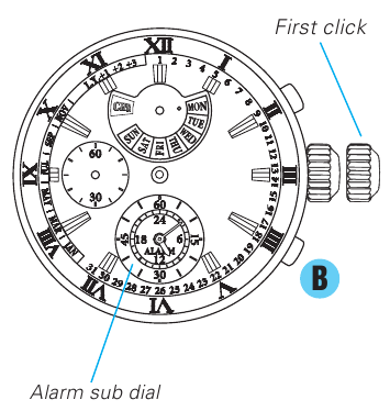 Seiko - 7T86 - Cómo cambiar la hora de la alarma Cómo cambiar la hora de la alarma