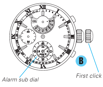 Seiko - 7T86 - Cómo configurar la hora de la alarma Cómo configurar la hora de la alarma