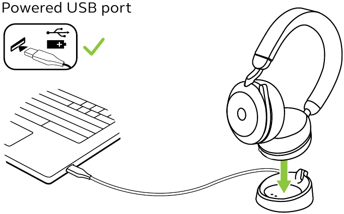 Jabra - Evolve2 75 - Carga mediante la base de escritorio Carga mediante la base de escritorio