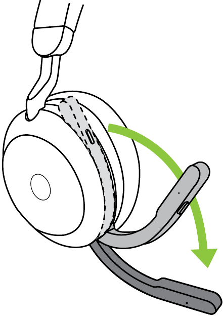 Jabra - Evolve2 75 - Cómo llevarlo puesto - Colocación del brazo articulado del micrófono Cómo llevarlo puesto - Colocación del brazo articulado del micrófono
