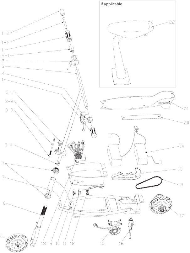 Lista de piezas del patinete E200/E200S