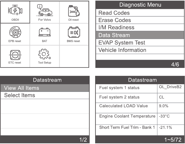 Ancel - VOD700 - Sistema OBDII - Flujo de datos Sistema OBDII - Flujo de datos