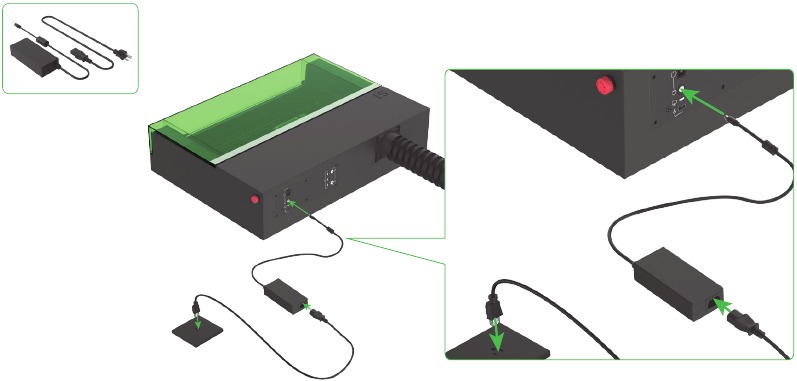 Xtool - S1 - Preparativos - Paso 10 - Conecta a una fuente de alimentación Preparativos - Paso 10 - Conecta a una fuente de alimentación