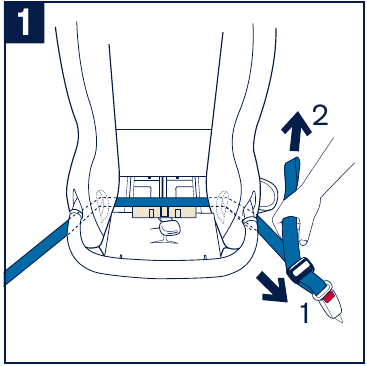 Nuna - Rava - Uso del cinturón abdominal del vehículo orientado hacia atrás - Paso 1 Uso del cinturón abdominal del vehículo orientado hacia atrás - Paso 1