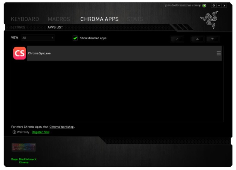 RAZER - BLACKWIDOW X CHROMA - Apps List Tab - Part 1 Pestaña Lista de aplicaciones - Parte 1