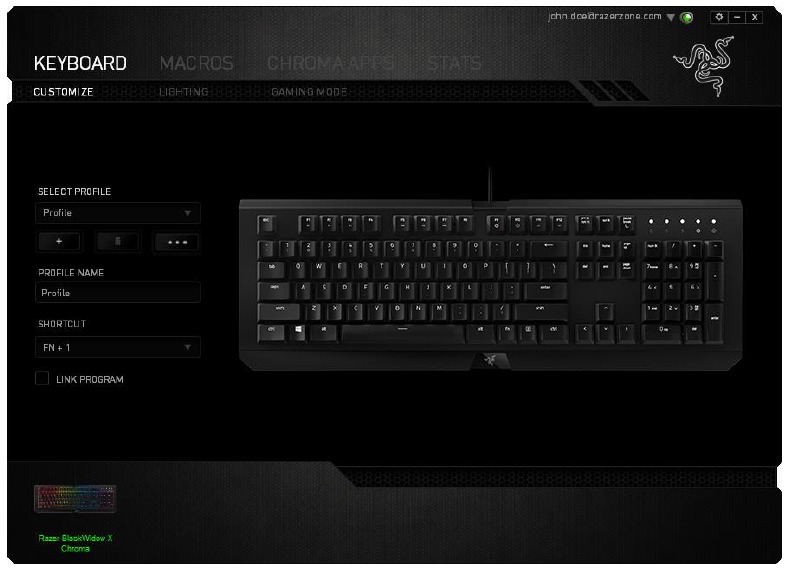 RAZER - BLACKWIDOW X CHROMA - Pestaña Personalizar Pestaña Personalizar