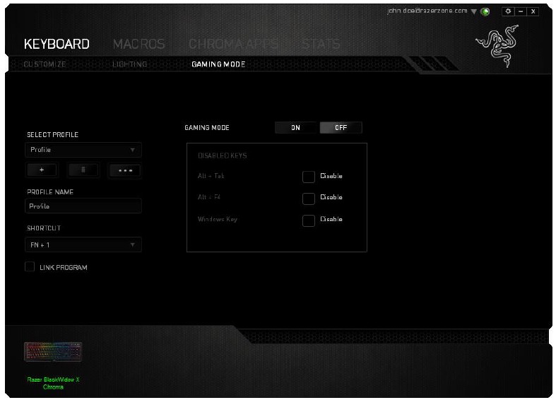 RAZER - BLACKWIDOW X CHROMA - Gaming Mode Tab Pestaña Modo de juego