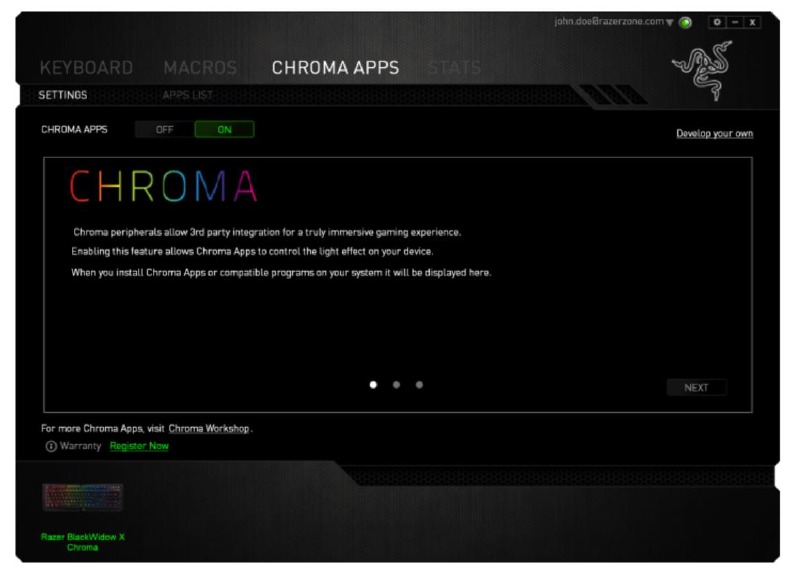 RAZER - BLACKWIDOW X CHROMA - Settings Tab Pestaña Ajustes