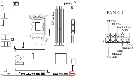 ASROCK - PHANTOM GAMING B760M PG LIGHTNING/D4 - Descripción general de los conectores y cabezales integrados - Parte 1 Descripción general de los conectores y cabezales integrados - Parte 1