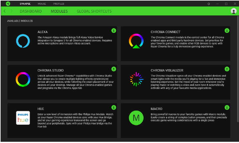 RAZER - OROCHI V2 - PESTAÑA SYNAPSE - Módulos PESTAÑA SYNAPSE - Módulos