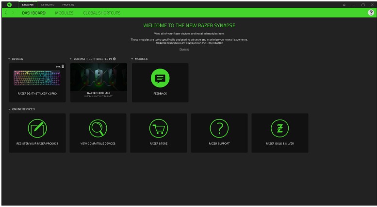 RAZER - DEATHSTALKER V2 PRO - PESTAÑA SYNAPSE - Panel de control PESTAÑA SYNAPSE - Panel de control