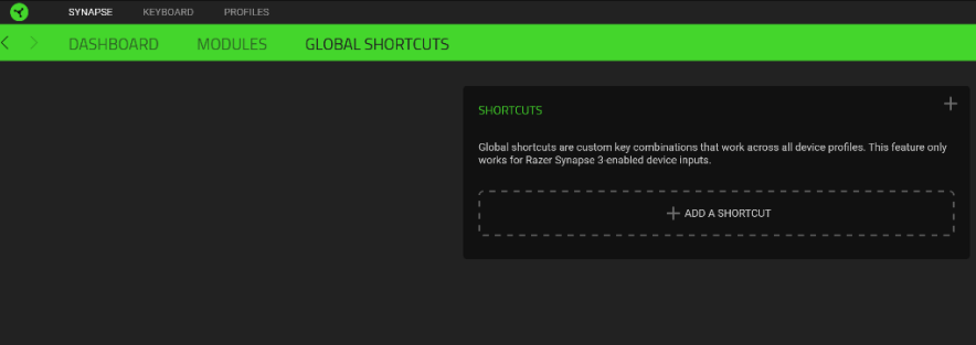 RAZER - DEATHSTALKER V2 PRO - PESTAÑA SYNAPSE - Atajos globales PESTAÑA SYNAPSE - Atajos globales