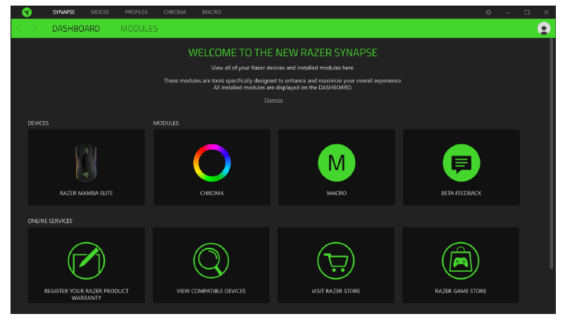 Razer - MAMBA ELITE - DASHBOARD PANEL DE CONTROL