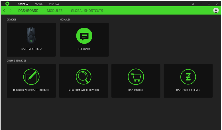 RAZER - VIPER 8K HZ - CONFIGURACIÓN DE TU DISPOSITIVO - Subpestaña Panel de control CONFIGURACIÓN DE TU DISPOSITIVO - Subpestaña Panel de control