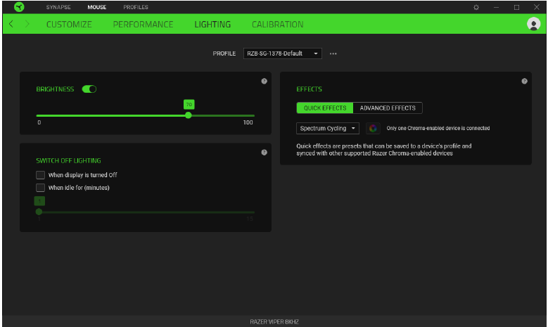 RAZER - VIPER 8K HZ - CONFIGURACIÓN DEL DISPOSITIVO - Subpestaña Iluminación CONFIGURACIÓN DEL DISPOSITIVO - Subpestaña Iluminación