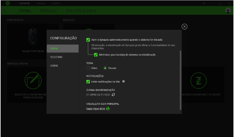 RAZER - VIPER 8K HZ - CONFIGURACIÓN DE TU DISPOSITIVO - VENTANA DE AJUSTES CONFIGURACIÓN DE TU DISPOSITIVO - VENTANA DE AJUSTES