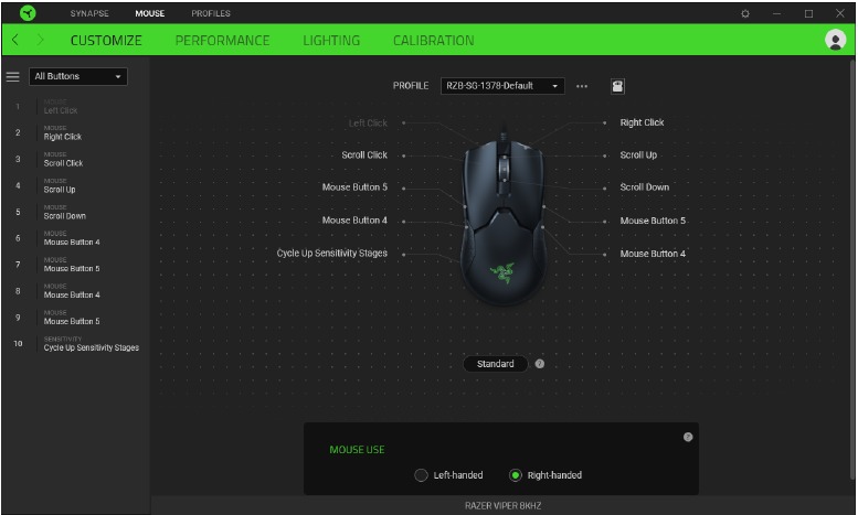 RAZER - VIPER 8K HZ - Personalizar - Revelación de las asignaciones de botones actuales Personalizar - Revelación de las asignaciones de botones actuales