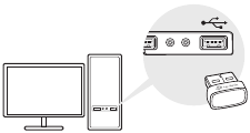 Imagen de cómo insertar el adaptador USB Bluetooth en un ordenador