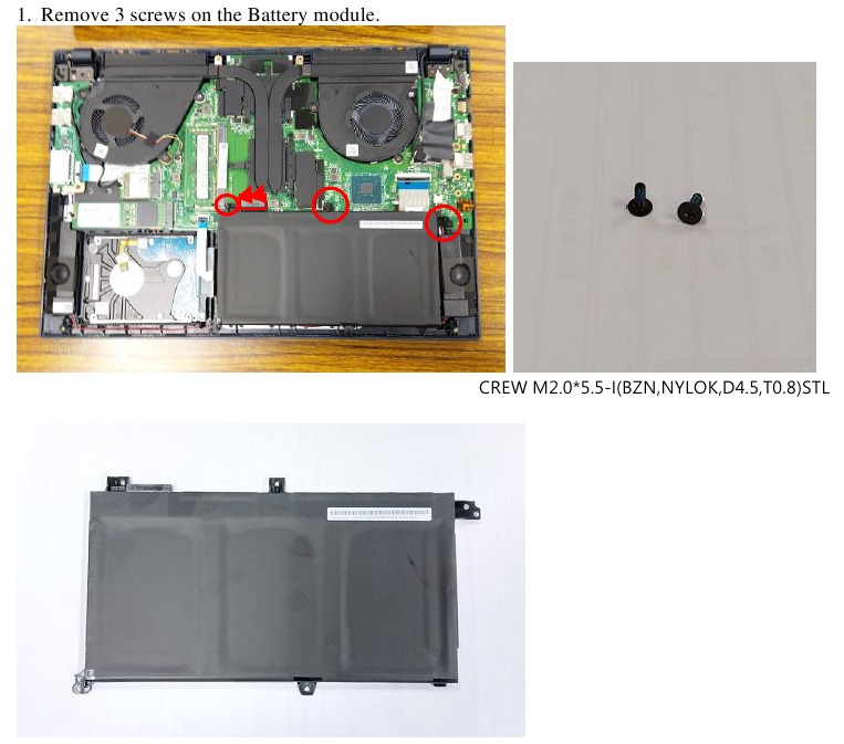 Asus - Serie X571 - Desmontaje del módulo de la batería Desmontaje del módulo de la batería