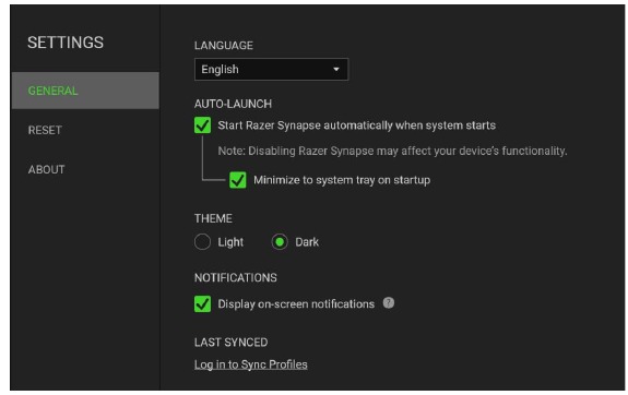 RAZER - BLACKWIDOW V3 MINI HYPERSPEED - VENTANA DE AJUSTES VENTANA DE AJUSTES