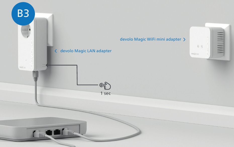 Devolo - Magic 1 WiFi mini - Instalación - Paso 2 - Pulse el botón lateral Instalación - Paso 2 - Pulse el botón lateral