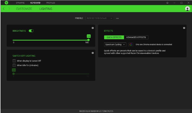 RAZER - BLACKWIDOW V3 TENKEYLESS - CONFIGURACIÓN DE TU DISPOSITIVO - Ajustes de iluminación CONFIGURACIÓN DE TU DISPOSITIVO - Ajustes de iluminación