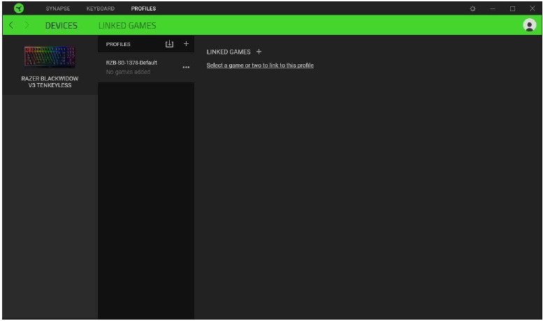 RAZER - BLACKWIDOW V3 TENKEYLESS - CONFIGURACIÓN DE TU DISPOSITIVO - Añadir perfiles CONFIGURACIÓN DE TU DISPOSITIVO - Añadir perfiles