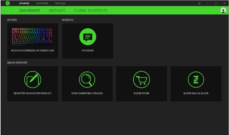 RAZER - BLACKWIDOW V3 TENKEYLESS - CONFIGURACIÓN DE TU DISPOSITIVO - Panel de Razer Synapse CONFIGURACIÓN DE TU DISPOSITIVO - Panel de Razer Synapse
