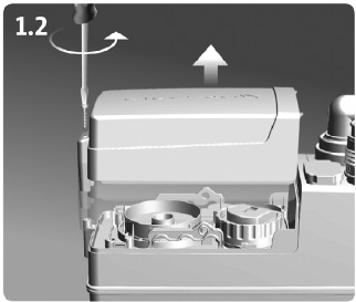 GRUNDFOS - Sololift2 C-3 - If Impeller stuck - Step 2 - Unscrew the cover Si el impulsor está atascado - Paso 2 - Desenrosque la cubierta