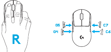 Logitech - PRO 2 LIGHTSPEED - Configuraciones de los botones - Paso 1 - Para diestros Configuraciones de los botones - Paso 1 - Para diestros