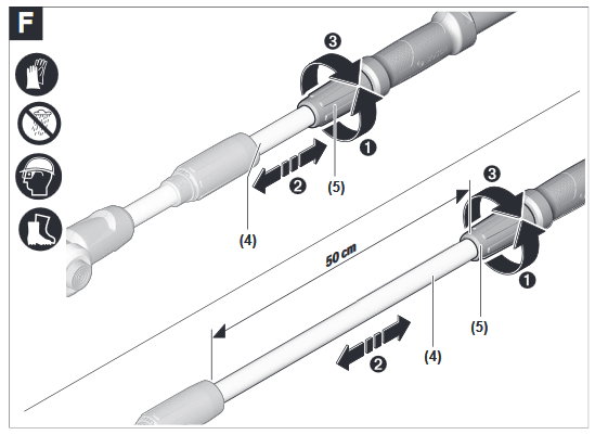 Bosch - Universal HedgePole 18 - Ajuste de la altura telescópica Ajuste de la altura telescópica