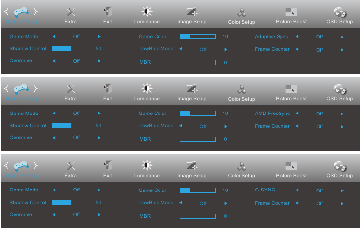 AOC - 24G2S - Ajuste - Configuración del OSD - Configuración del juego Ajuste - Configuración del OSD - Configuración del juego