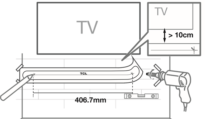 TCL - S522W - Monte la barra de sonido en la pared - Paso 1 Monte la barra de sonido en la pared - Paso 1