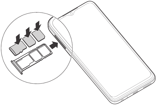 ZTE - Blade A34 - Configuración - Paso 2 - Extraiga la bandeja de la tarjeta Configuración - Paso 2 - Extraiga la bandeja de la tarjeta