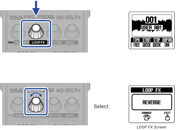 ZOOM - MS-90LP+ - LOOP FX - Ajuste del efecto de bucle - Paso 1 LOOP FX - Ajuste del efecto de bucle - Paso 1