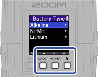 ZOOM - H2essential - Ajustes/primer encendido - Ajuste del tipo de batería - Paso 1 Ajustes/primer encendido - Ajuste del tipo de batería - Paso 1