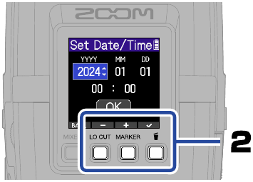 ZOOM - H2essential - Ajustes/primer encendido - Ajustes de fecha y hora - Paso 2 Ajustes/primer encendido - Ajustes de fecha y hora - Paso 2