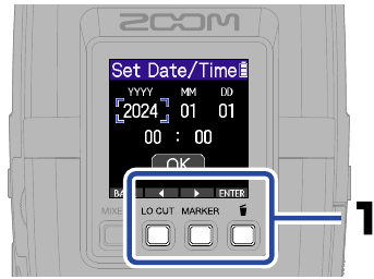 ZOOM - H2essential - Ajustes/primer encendido - Ajustes de fecha y hora - Paso 1 Ajustes/primer encendido - Ajustes de fecha y hora - Paso 1