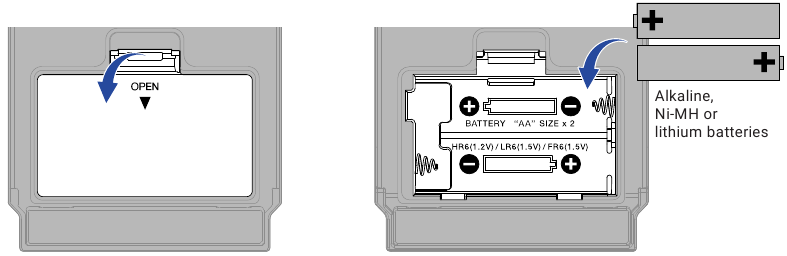 ZOOM - MS-80IR+ - Instalación de las baterías - Paso 1 Instalación de las baterías - Paso 1